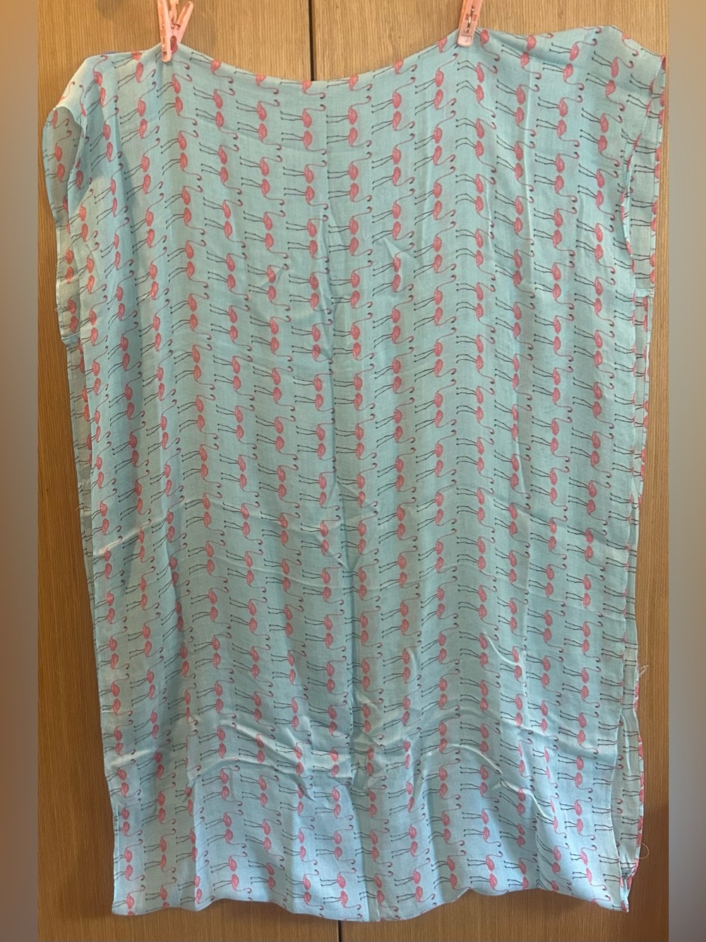 Pink Flamingo Print On Light Blue Lightweight Fabric Infinity Scarf